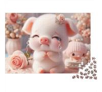 Petit Cochon Mignon Décor Floral Puzzle 1000 Pièces Puzzle pour Adultes Porcelet Pastel Puzzle en Famille Détente Cadeau 38x26cm/1000pcs