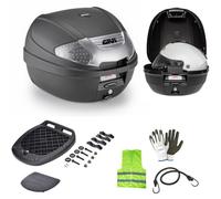 Petit coffre pour moto scooter 30 l noir 1 seul casque compatible avec Kymco People S 250 Coffre complet avec plaque et kit de montage pour support porte-bagages arrière 41 x 40 x 30 cm