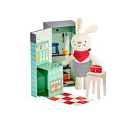 Petit Collage Lapin en peluche dans la cuisine