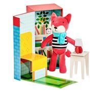 Petit Collage Peluche renard dans la bibliothèque