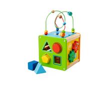 Eichhorn Petit Cube de Jeu et d'apprentissage - Jouet motricité avec Fonction rotative et coulissante, Boucle de motricité et Miroir, en Bouleau, Bois de hêtre et contreplaqué certifié FSC, 15 x 15 x