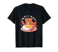 Petit Dejeuner Kawaii Ours Dormeur sur Oeuf Et Bacon Coeurs T-Shirt