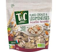 Petit déjeuner sans sucres ajoutés avec TERRES & CEREALES BIO Flakes Noisettes Amandes, source de protéines, sachet refermable 350g - Lot de 3