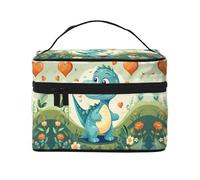 Petit dinosaure dans l'herbe verte - Grande trousse de maquillage portable pour femme - 22,9 x 16,5 x 15,7 cm - Grande trousse de maquillage pour filles