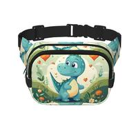 Petit dinosaure dans l'herbe verte imprimé sac banane multifonctionnel sac messager tendance unisexe sac de rangement sport voyage