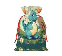 Petit dinosaure dans l'herbe verte - Sacs cadeaux de Noël avec cordon de serrage coloré pour cadeaux de fête, cadeaux de vacances, cadeaux de Noël