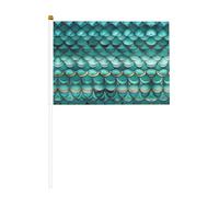 Petit drapeau à main en forme d'écailles de poisson bleu sarcelle pour jeux de sport et festivals, décoration de défilé 14 x 20,8 cm