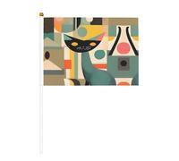 Petit drapeau à main motif chat d'art moderne du milieu du siècle pour jeux sportifs et festivals, décoration drapeau de défilé 14 x 20,8 cm