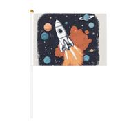 Petit drapeau à main Rocket in Space pour jeux sportifs et festivals, décoration de défilé 14 x 20,8 cm