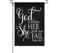 Petit drapeau de jardin vintage double face avec croix de Jésus chrétien « God Is Within Her She Will Not Fail »