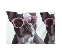 Petit drapeau de maison pour l'extérieur, bouledogue français, lunettes roses, drapeau saisonnier pour Noël, Halloween, Pâques, Saint-Valentin