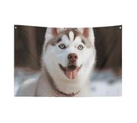 Petit drapeau de maison pour l'extérieur - Chien husky piquant - Drapeau saisonnier pour Noël, Halloween, Pâques, Saint-Valentin