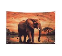 Petit drapeau de maison pour l'extérieur coucher de soleil éléphant saisonnier pour Noël, Halloween, Pâques, Saint-Valentin
