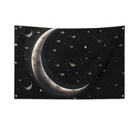 Petit drapeau de maison pour l'extérieur en forme de croissant de lune sur fond noir, drapeau saisonnier pour Noël, Halloween, Pâques, Saint-Valentin