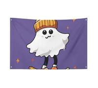 Petit drapeau de maison pour l'extérieur Le fantôme des planches à roulettes, drapeau saisonnier pour Noël, Halloween, Pâques, Saint-Valentin