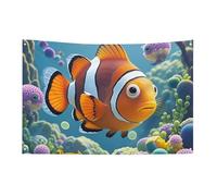 Petit drapeau de maison pour l'extérieur Motif poisson clown de dessin animé pour Noël, Halloween, Pâques, Saint-Valentin