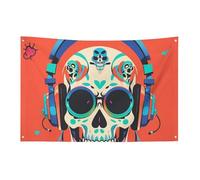 Petit drapeau de maison pour l'extérieur punk rock écouteurs crâne drapeau saisonnier pour Noël, Halloween, Pâques, Saint-Valentin décoration