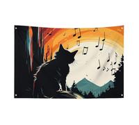 Petit drapeau de maison pour l'extérieur - Silhouette de chat - Drapeau saisonnier pour Noël, Halloween, Pâques, Saint-Valentin
