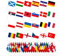 Petit drapeau européen de 24 pays pour décoration Coupe du monde 2026, 24 pays - Drapeaux double face - Avec mât blanc de 30 cm - Drapeaux de l'Europe pour Eurovision EM Olympia EM - Décoration de