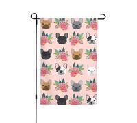 Petit drapeau imprimé bouledogue français et fleurs pour cour, jardin, drapeau épais pour porches pelouses résistant à la décoloration