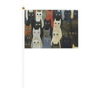 Petit drapeau imprimé chat à main pour défilés, Mardi Gras, bannière personnalisée (6 pièces)