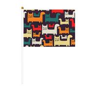 Petit drapeau imprimé chat à main pour défilés, Mardi Gras, bannière personnalisée (6 pièces)