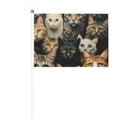 Petit drapeau imprimé chat à main pour défilés, Mardi Gras, bannière personnalisée (6 pièces)