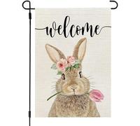 Petit Drapeau Lapins fleuris colorés, Joyeuses Pâques, motifs de bienvenue