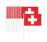 Petit Drapeau Suisse 20 Pièces Mini Drapeaux Suisse avec Poteau Solide Haute Qualité Résistant pour Décoration Célébrations de Fête Nationale, 30 x 45 cm