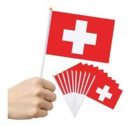 Petit Drapeau Suisse 20 Pièces Mini Drapeaux Suisse avec Poteau Solide Haute Qualité Résistant pour Décoration Célébrations de Fête Nationale, 14 x 21 cm