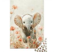 Petit éléphant Mignon Champ de Fleurs Sauvages Puzzle 1000 Pièces Puzzle pour Adultes Puzzle en Papier Détente Concentration Interaction Cadeau Maison 52x38cm/1000pcs