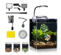 Petit ensemble d'aquarium de bureau réservoir de poisson en verre 1,25 gallons, filtre à pompe à eau de chauffage lumineux LED outil de nettoyage de gravier, kit de démarrage petit espace installation