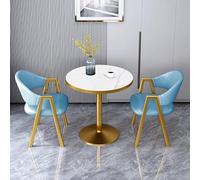Petit ensemble de salle à manger en imitation marbre pour 2, 3 pièces avec table et chaises rondes bleues (80 cm), meubles de cuisine, petit déjeuner, café, conférence