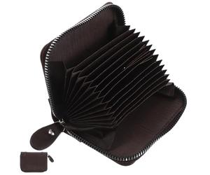 Petit Étui à Cartes Accordéon Zippé en PU, Format Compact, Marron | Organisation Multi-Emplacements, Fermeture Éclair Tout Autour, Usage Quotidien et Caisse, Profil Minimaliste