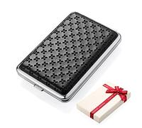 Petit étui à cigarettes en cuir PU noir en métal pour 14 cigarettes avec coffret cadeau (noir)