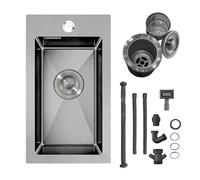 Petit Évier Cuisine Acier Inox Noir 28x50cm 1 Bac Encastrable Trou Robinet | Mini Évier Bar Plonge Cuve Noir, Acier Inox 304 28x50cm, Trop-Plein, Siphon Distributeur, Design Moderne Compact