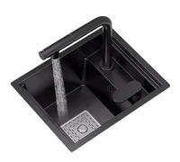 Petit évier de cuisine commercial en acier inoxydable à cuve unique - Mini lavabo à légumes sur le comptoir - Évier avec robinet extractible - Noir