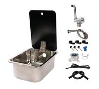 Petit évier de cuisine compact en acier inoxydable avec robinet pliable et couvercle, kit d'évier de cuisine compact pour camping-car, design carré pour des solutions d'économie d'espace