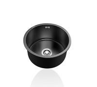Petit évier de cuisine en acier inoxydable 304 noir Ø 30 cm Évier de caravane avec égouttoir et trop-plein, parfait pour les installations de bar et de restaurant, encastré et sur le dessus