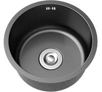 Petit évier de cuisine rond noir en acier inoxydable de qualité supérieure avec égouttoir et trop-plein encastré/montage sur le dessus Ø 32 cm durable et élégant design peu encombrant pour les