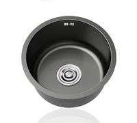 Petit Evier Inox Noir,Evier Cuisine Rond,éVier de Cuisine 1 Bac,Lavabo Cuisin pour Caravane Camping Bar,FaçOns D'Installer Sur Le Plan et Sous Plan
