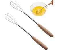 Petit fouet, 20 cm de long, mini fouet avec manche en bois, 2 fouets antiadhésifs en acier inoxydable, fouets à œufs pour la cuisine, à main multifonction pour la maison et le restaurant