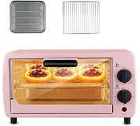 Petit four， Four électrique compact de grande capacité 9 L, contrôle intelligent la température et minuterie, 750 W, avec plaque cuisson grille gril(Pink)