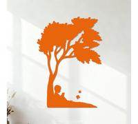 Petit garçon lisant un livre dans une librairie pour enfants Stickers lettrage Ne se décolle pas 42x58.8cm Orange