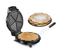 Petit gaufrier 5 gaufres fines en forme de cœur Ø 20 cm avec fourchette à gaufres pour retirer facilement les gaufres en forme de cœur.
