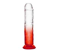 Petit Gode, 15.7CM Gode Ventouse pour jouer les mains libres, gode transparent coupé en rouge avec dégradé de couleurs pour femmes, hommes