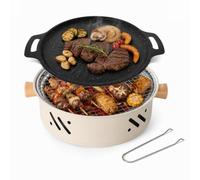 Petit Grill à Charbon, BBQ Portatif pour Pique-nique et Camping, Ensemble Complet avec Corps de Gril, Panier à Charbon, Pince, Grille et Bac Collecteur