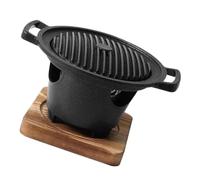 Petit Grill de Barbecue Intérieur, Bois et Aluminium, Peu de Fumée | Débutants et Petits Foyers, Surface Antiadhésive, avec Planche en Bois, pour Porc et Poulet