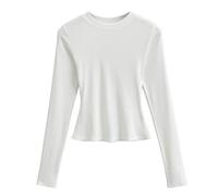 Petit Haut à Col Rond pour Femme Printemps et été Nouveau Fil Minceur T-Shirt Court-Blanc-L
