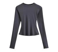 Petit Haut à Col Rond pour Femme Printemps et été Nouveau Fil Minceur T-Shirt Court-Gris Charbon-L